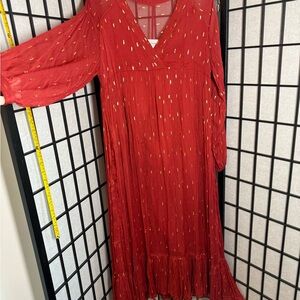 Sezane Red Long Sleeve Dress with Gold Accents
